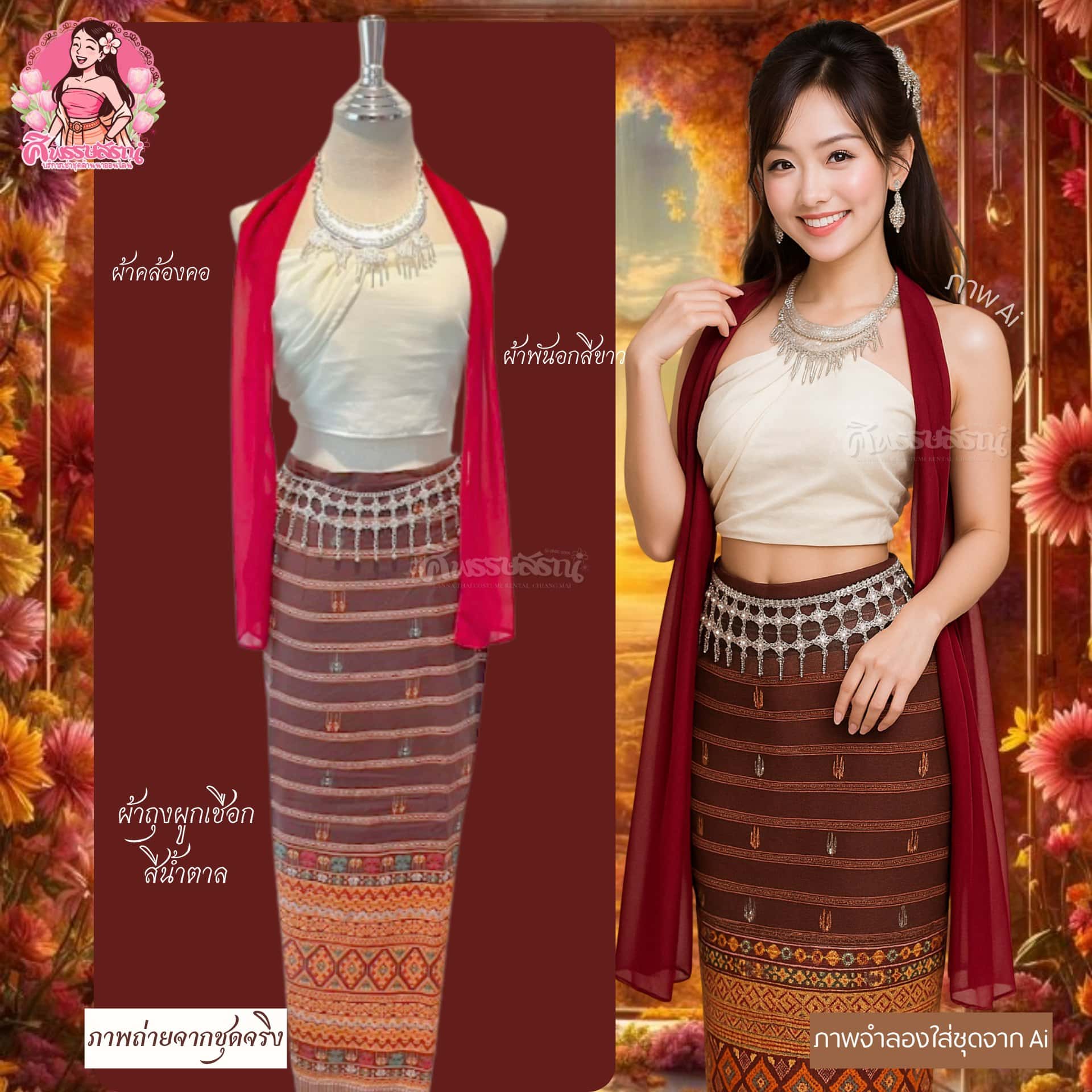 ชุดสีแดงเลือดหมู - เช่าชุดล้านนาที่ร้านศิพรรษสรณ์
