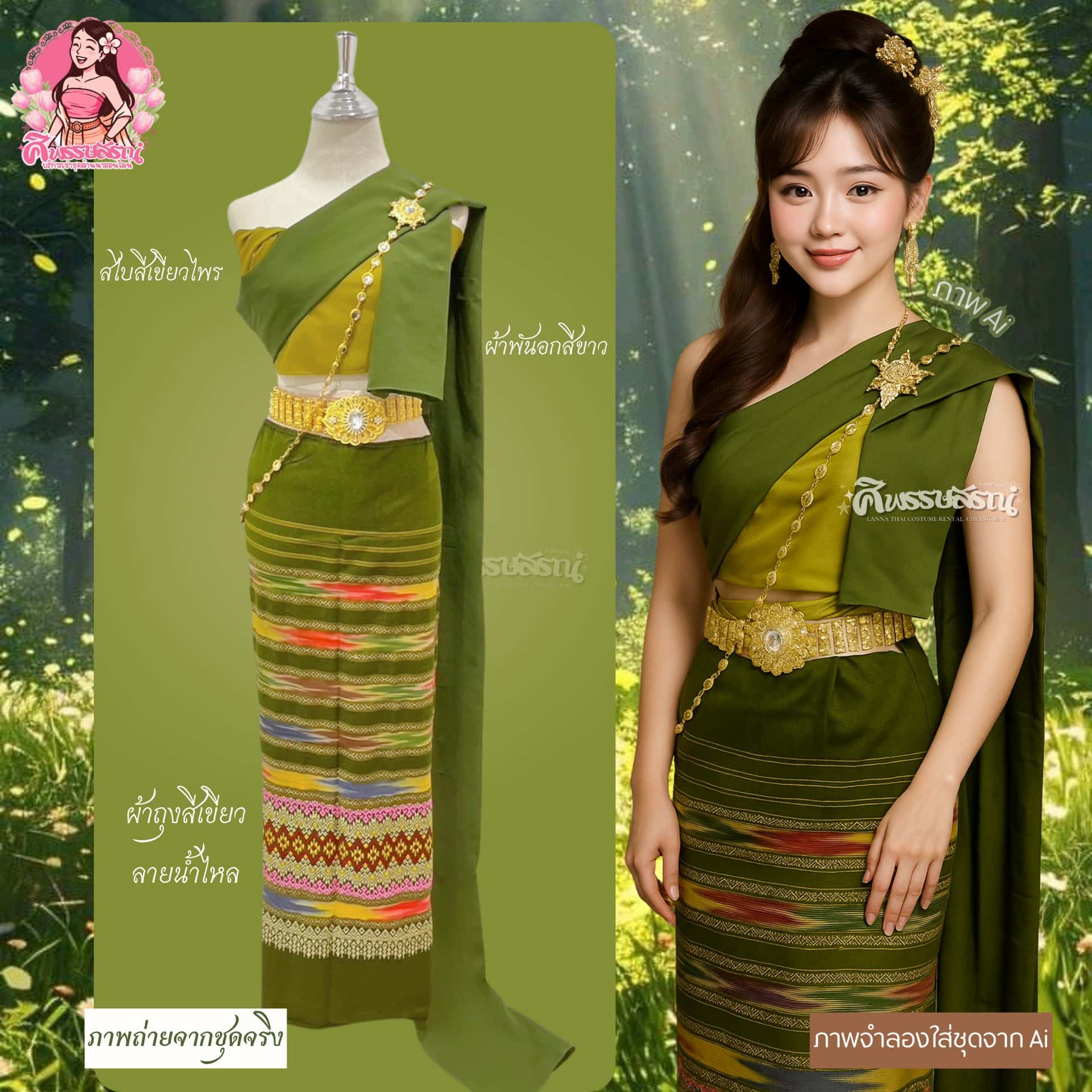 ชุดสีเขียวไพร - เช่าชุดล้านนาที่ร้านศิพรรษสรณ์